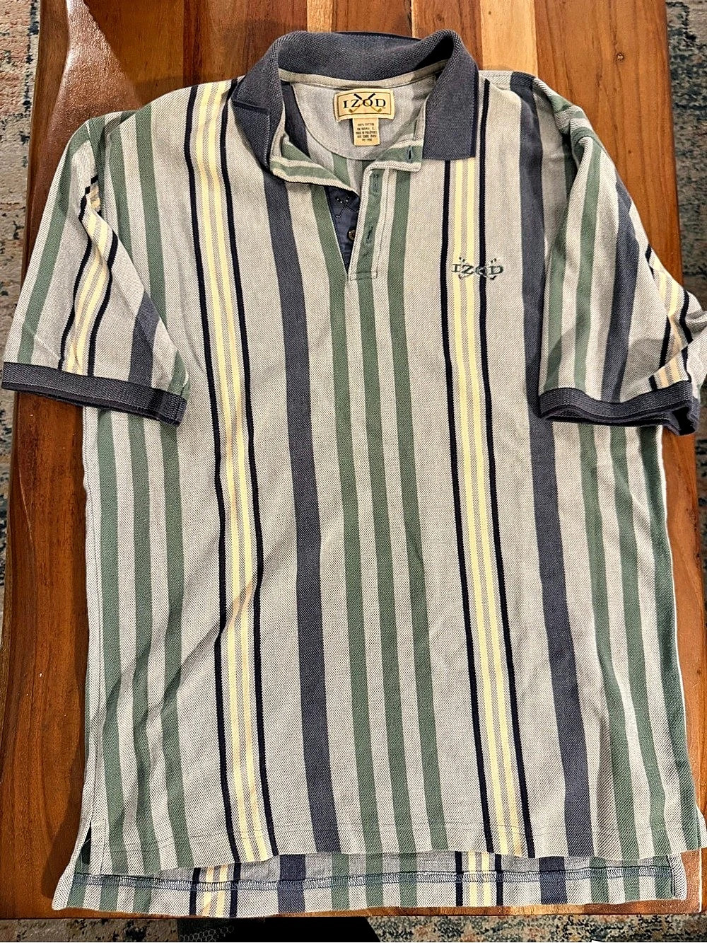 Vintage Izod Striped Polo in Green & Gray Size Medium